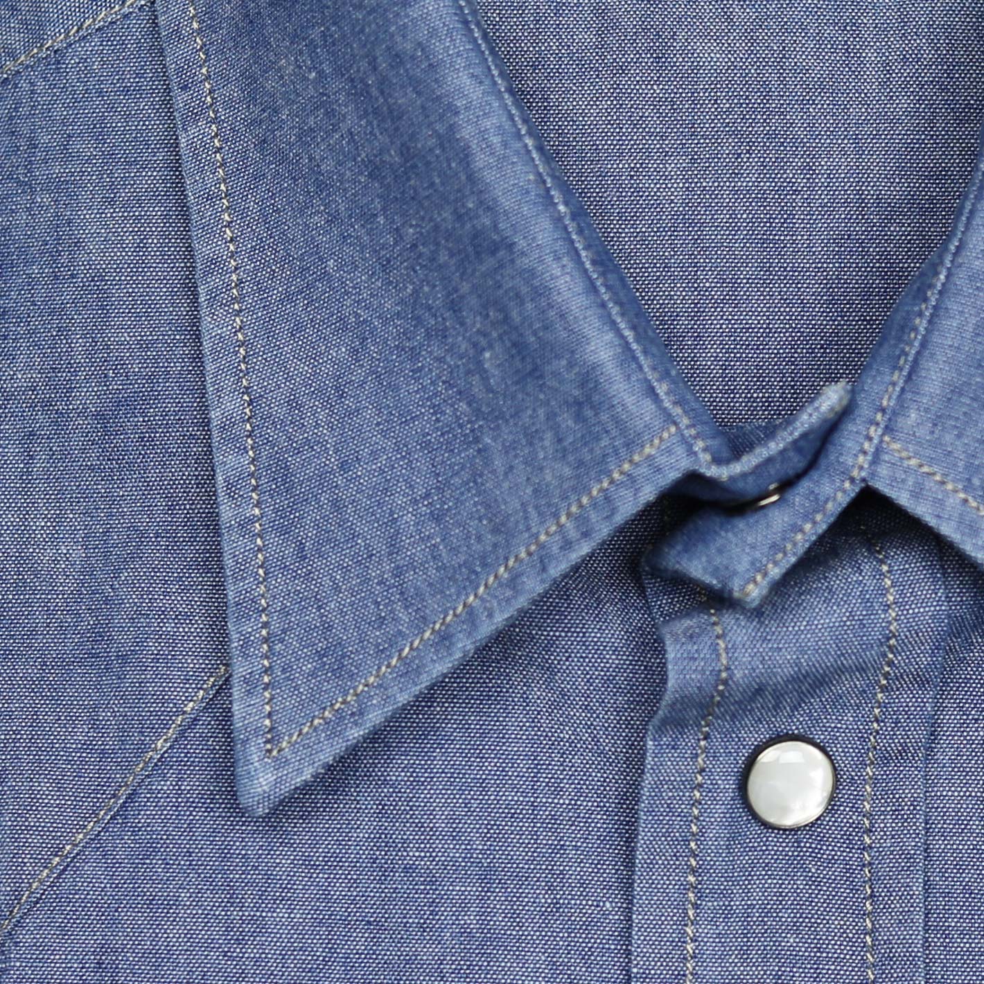 Mid-blue stone-washed Japanese denim shirt in rodeo style – Vanacore Napoli
