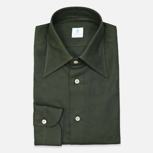 Dark green cotton cashmere shirt with Kent collar – Vanacore Napoli