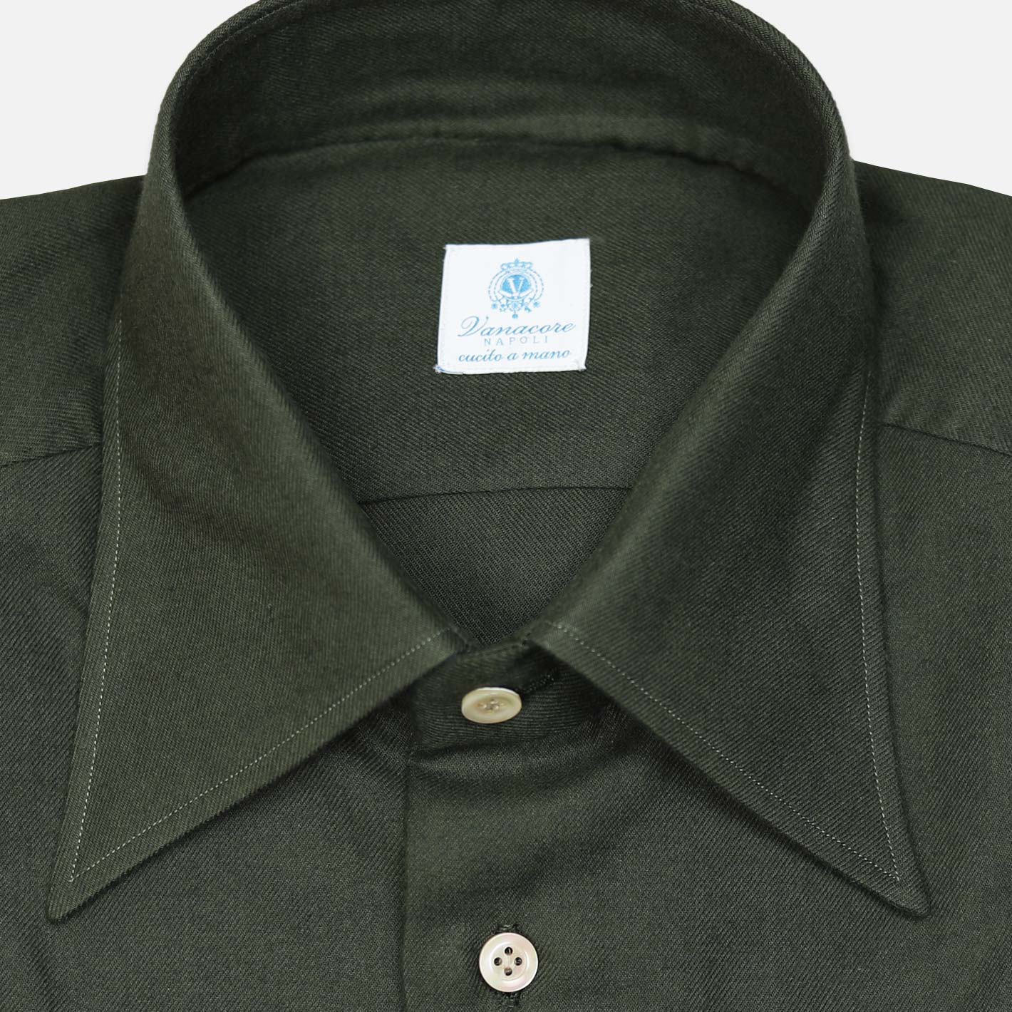 Dark green cotton cashmere shirt with Kent collar – Vanacore Napoli