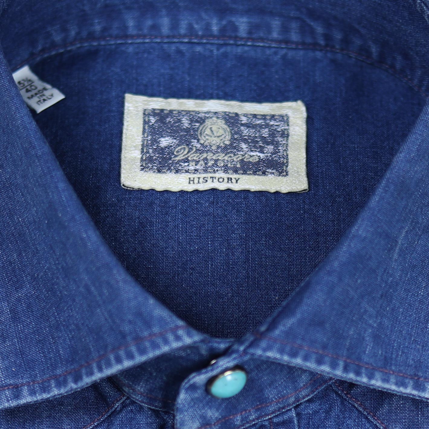 Indigo blue denim western-style shirt for men – handmade by Vanacore Napoli
