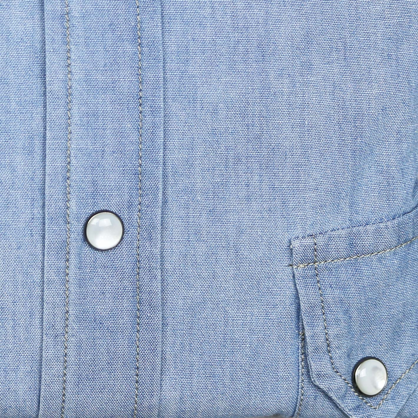 Light blue denim shirt with sawtooth western-style yoke – Vanacore Napoli