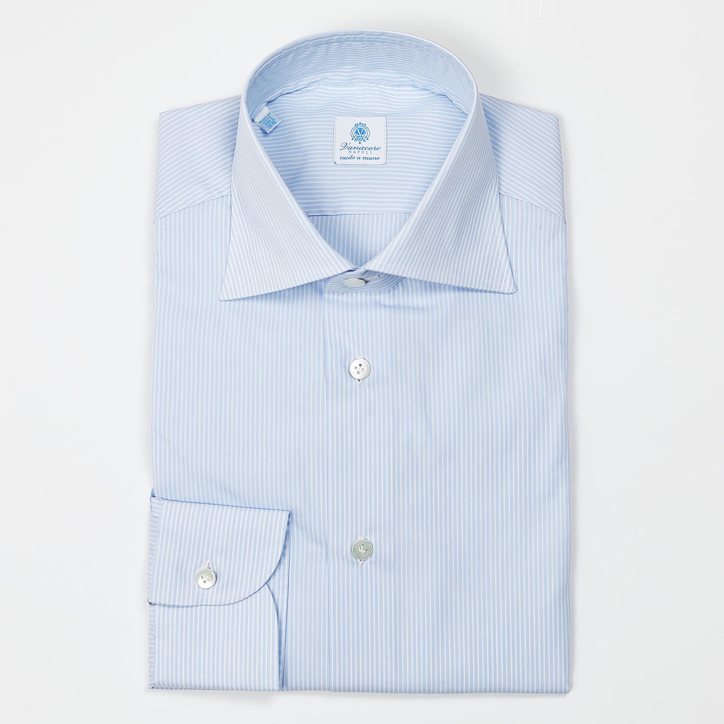 Light blue striped shirt with semi-cutaway collar – Vanacore Napoli