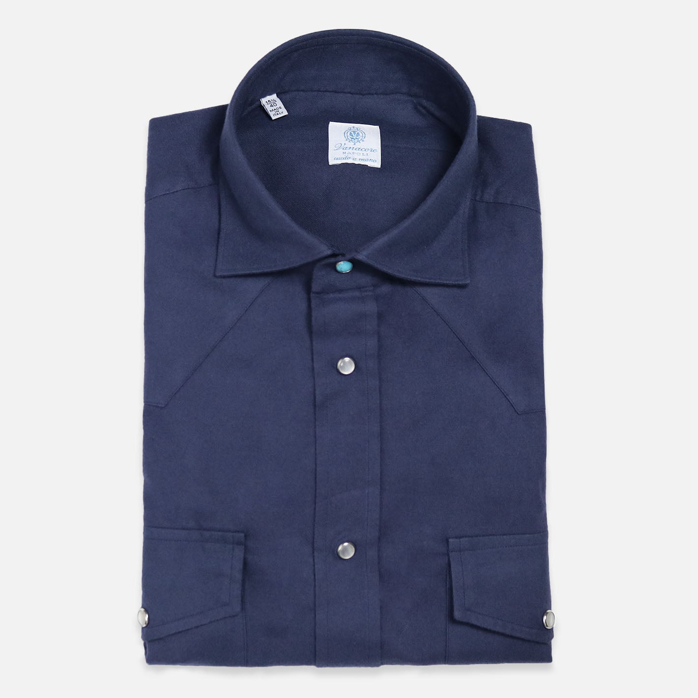 Dark blue cotton flannel Rodeo shirt – Vanacore Napoli
