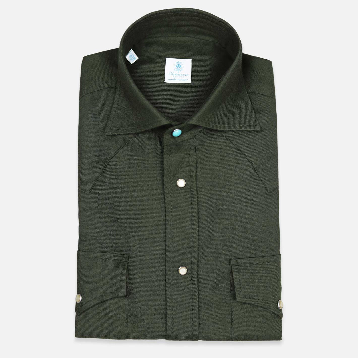 Dark green cotton cashmere Rodeo shirt – Vanacore Napoli