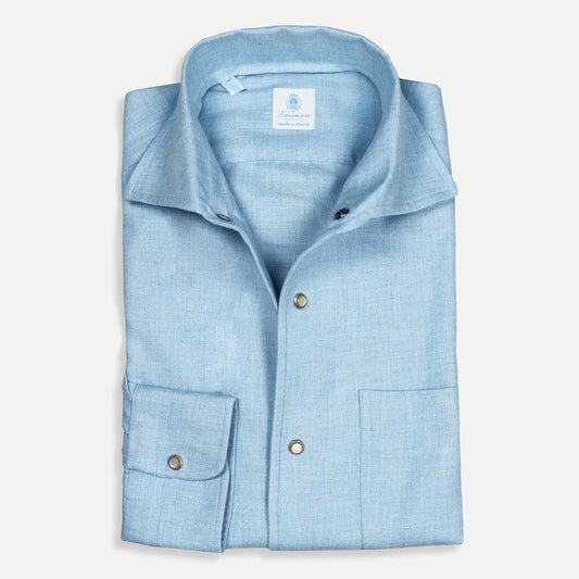 Ice Blue Cotton Cashmere Paramontura Shirt – Vanacore Napoli