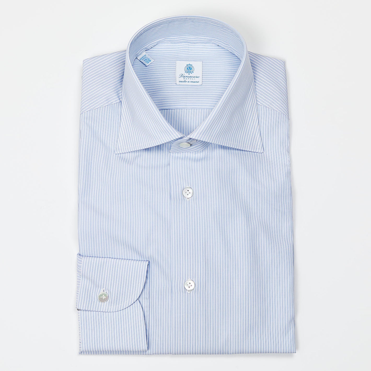 Light Blue Striped Semi-Cutaway Shirt – Vanacore Napoli