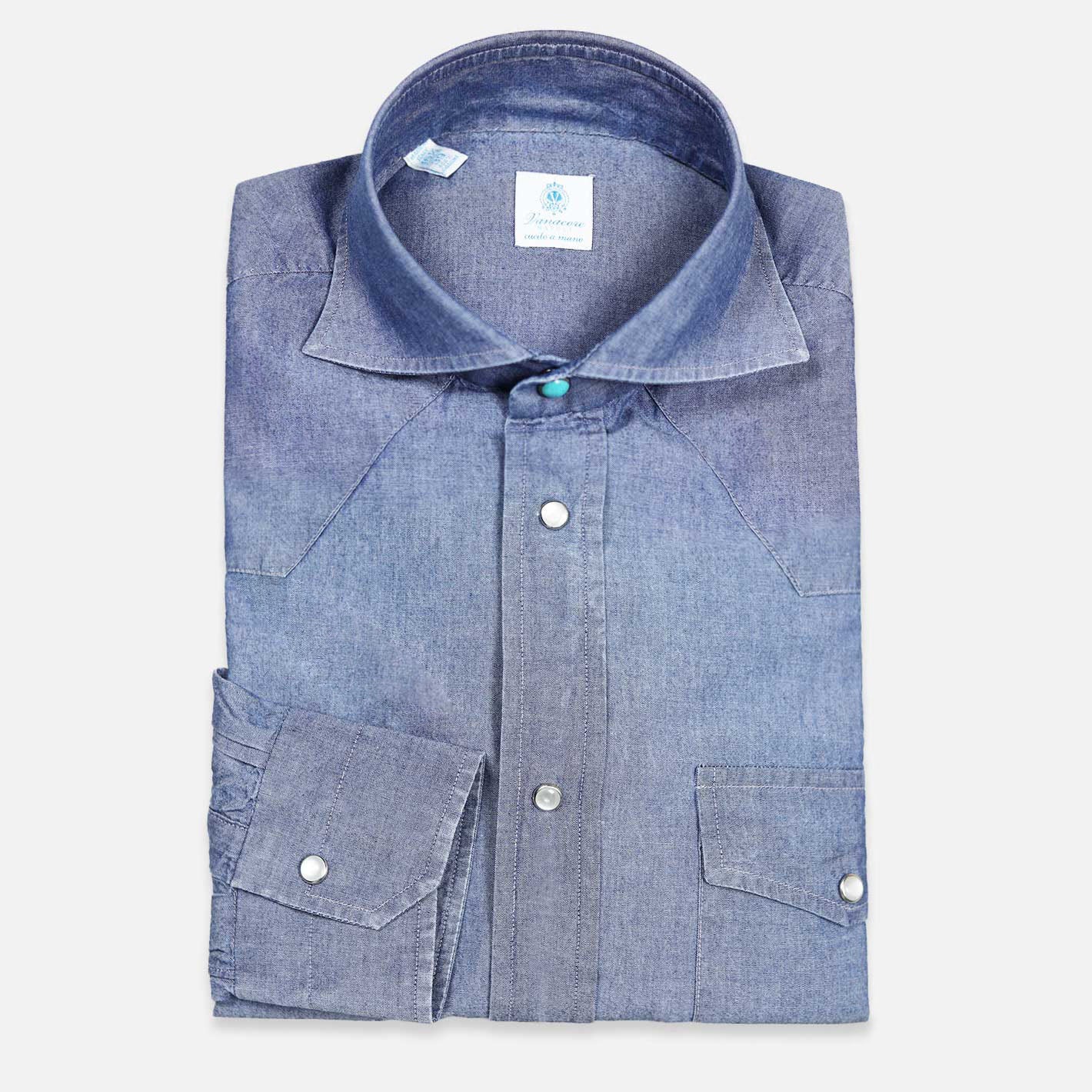 Camicia da rodeo in chambray lavato blu medio