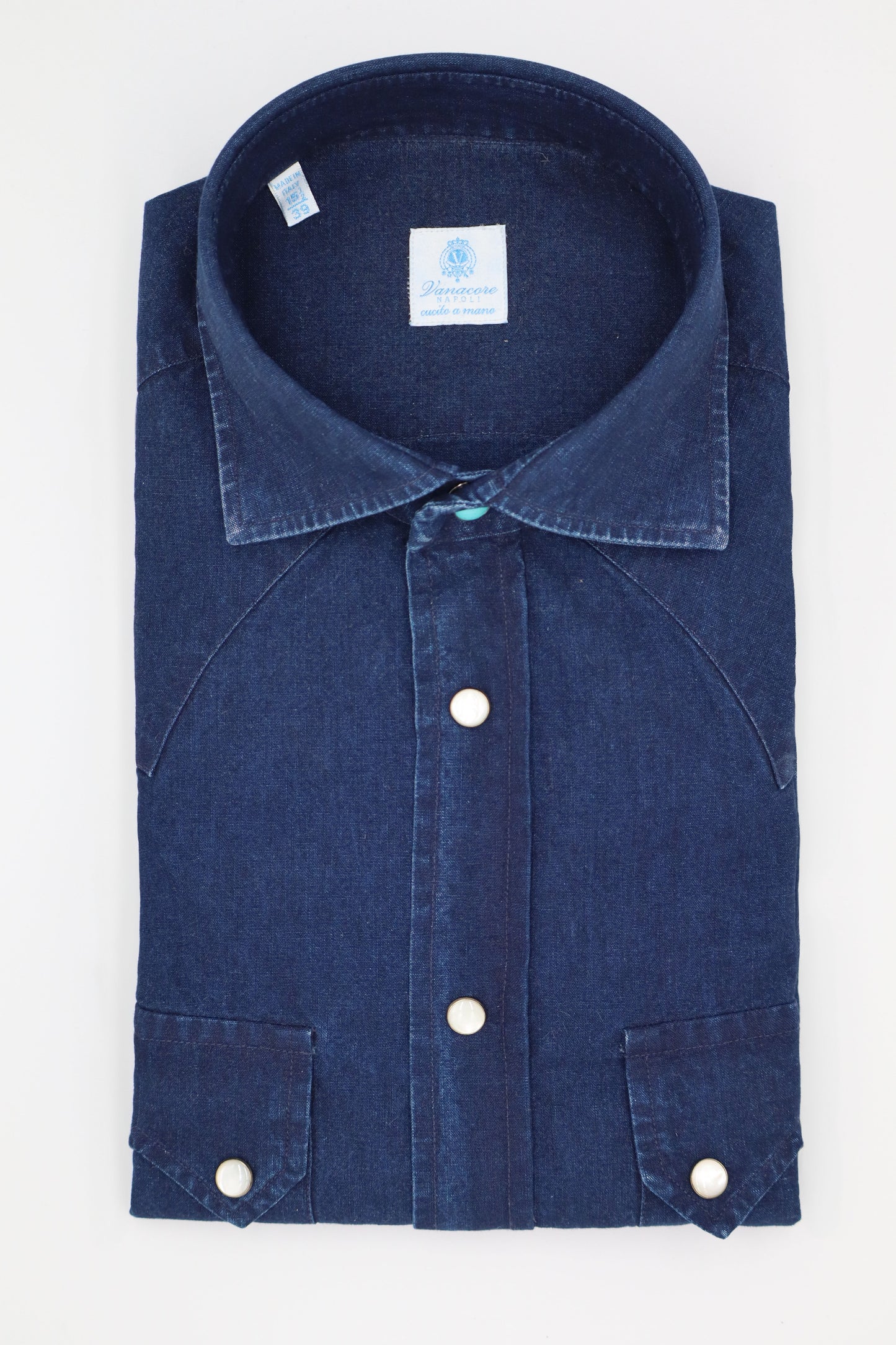 Luxurious Japanese denim shirt for men – handcrafted by Vanacore Napoli