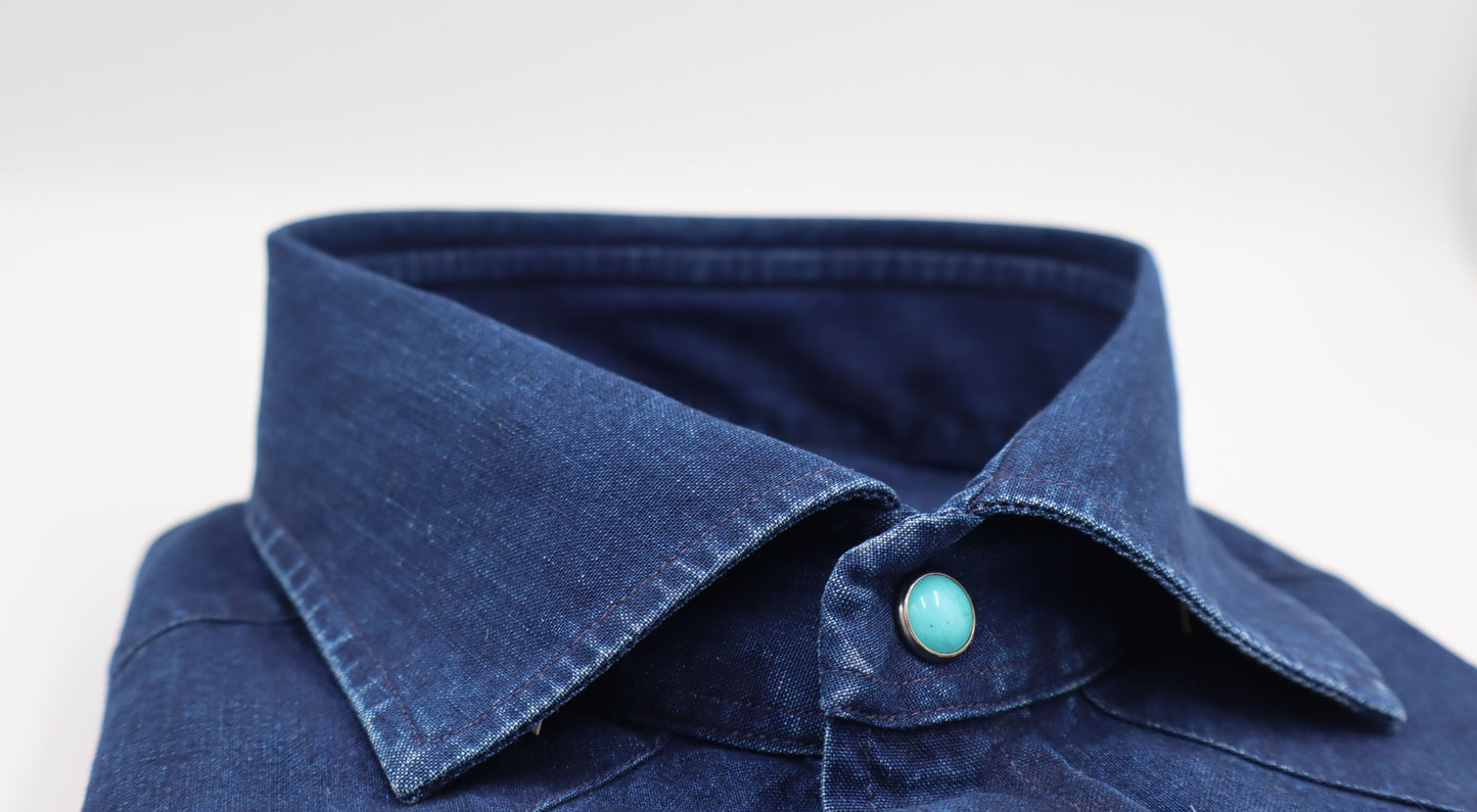 Luxurious Japanese denim shirt for men – handcrafted by Vanacore Napoli