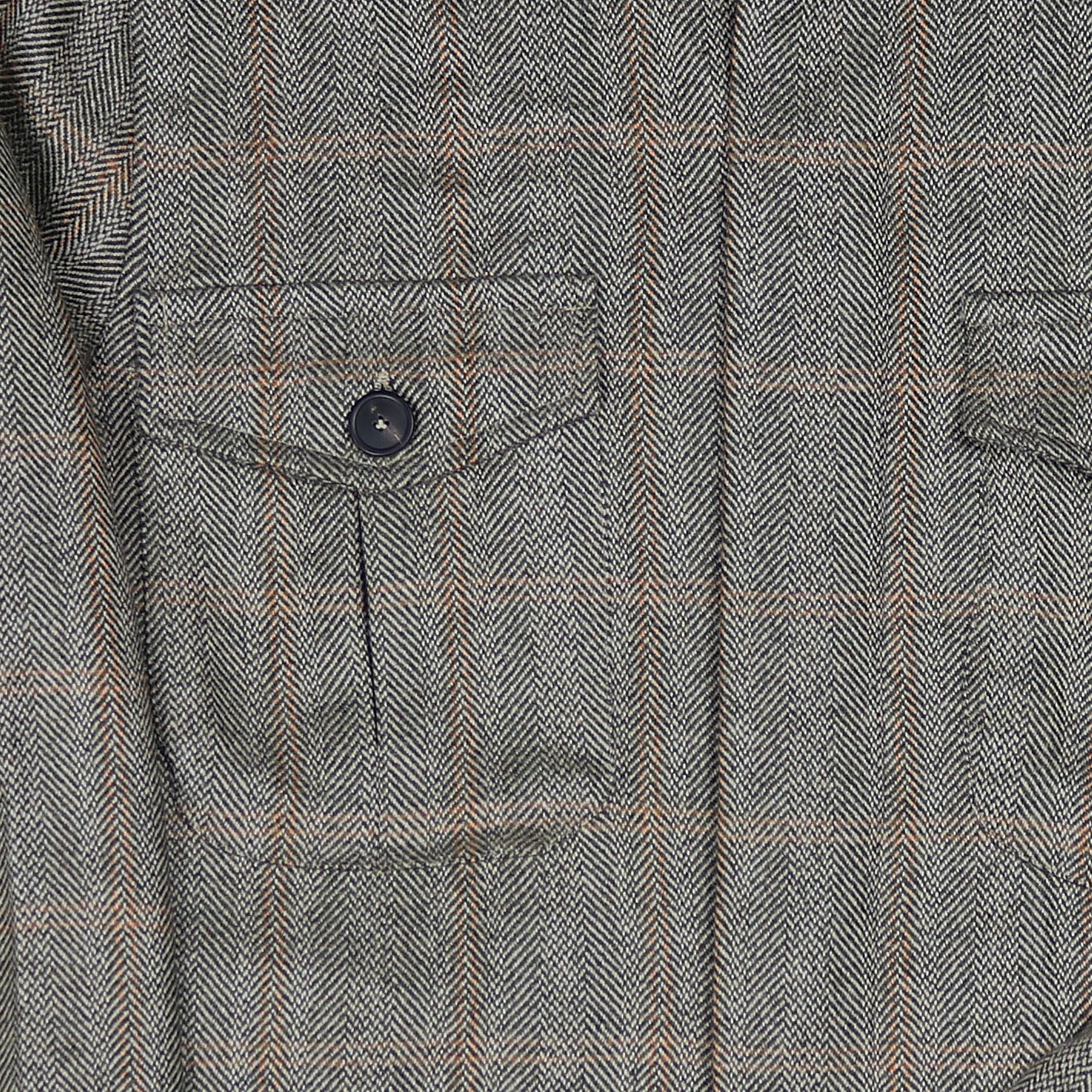 Grey and yellow herringbone cashmere safari jacket with flap pockets – Vanacore Napoli