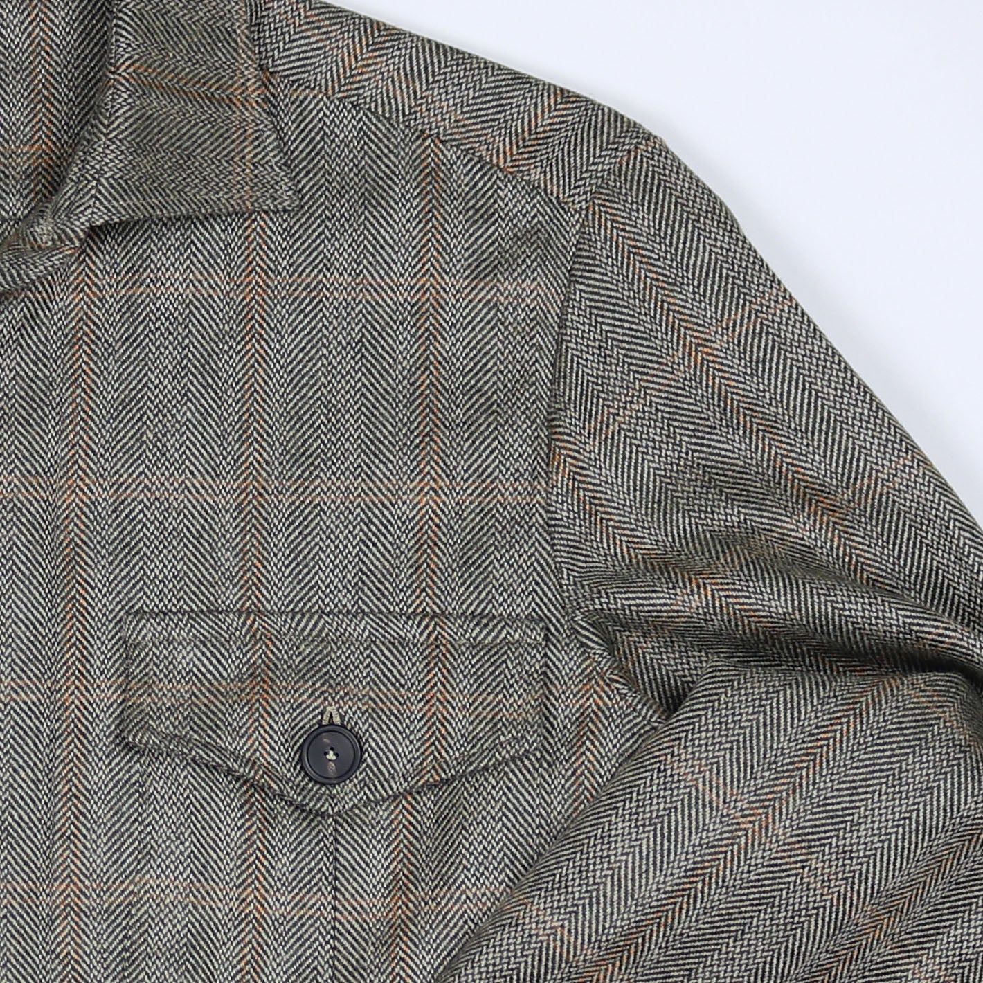Grey and yellow herringbone cashmere safari jacket with flap pockets – Vanacore Napoli