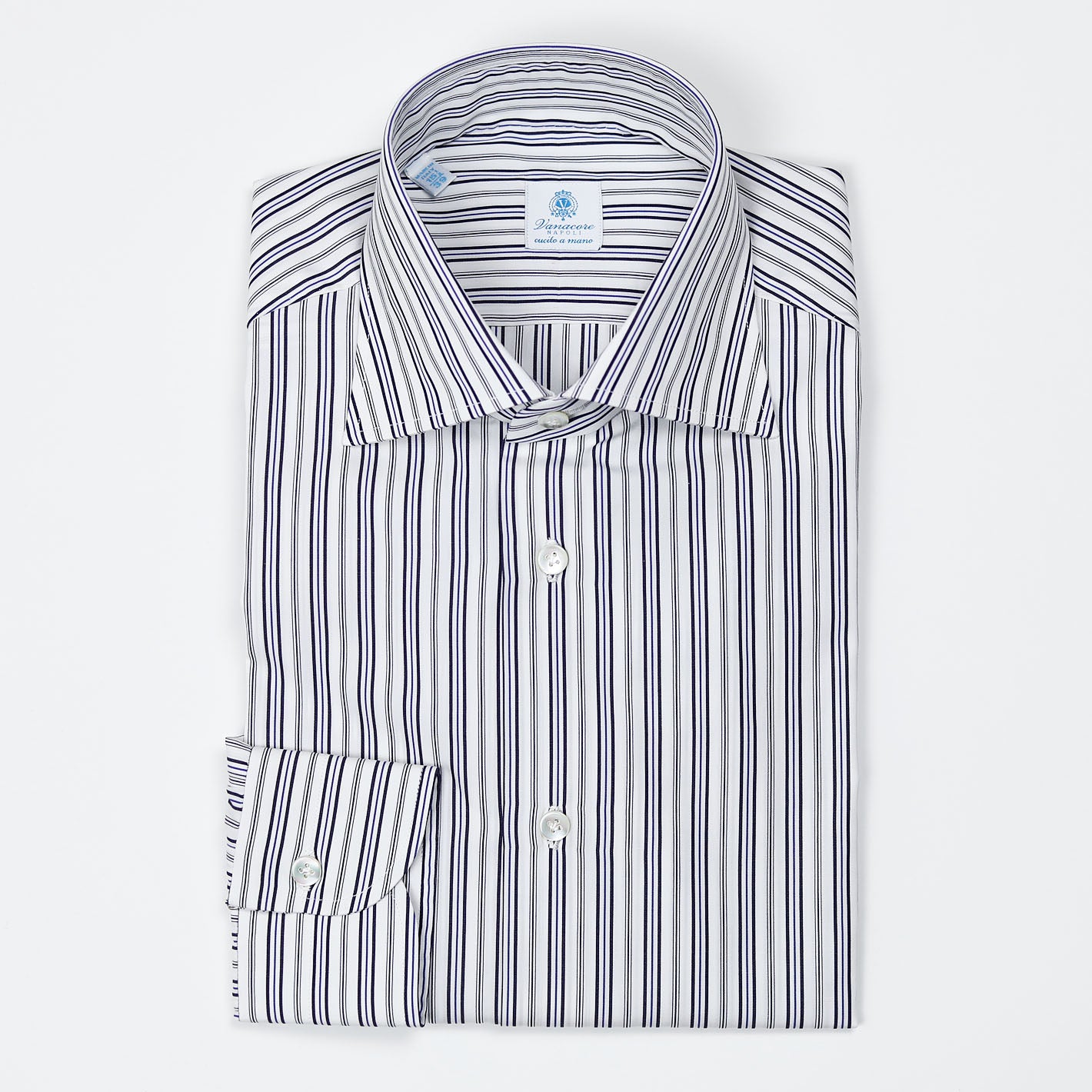 Black and blue striped shirt with semi-cutaway collar – Vanacore Napoli