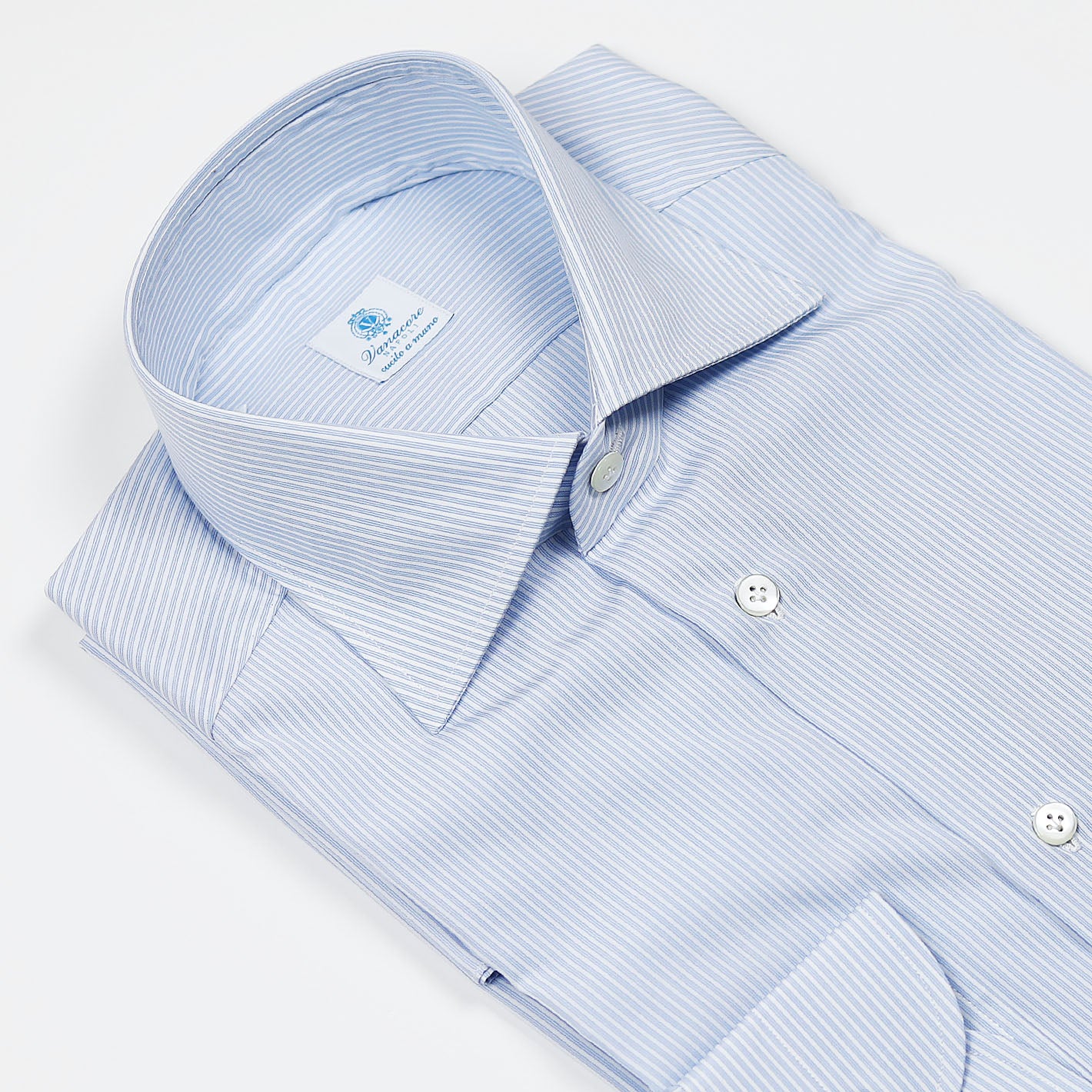 Light Blue Striped Semi-Cutaway Shirt – Vanacore Napoli