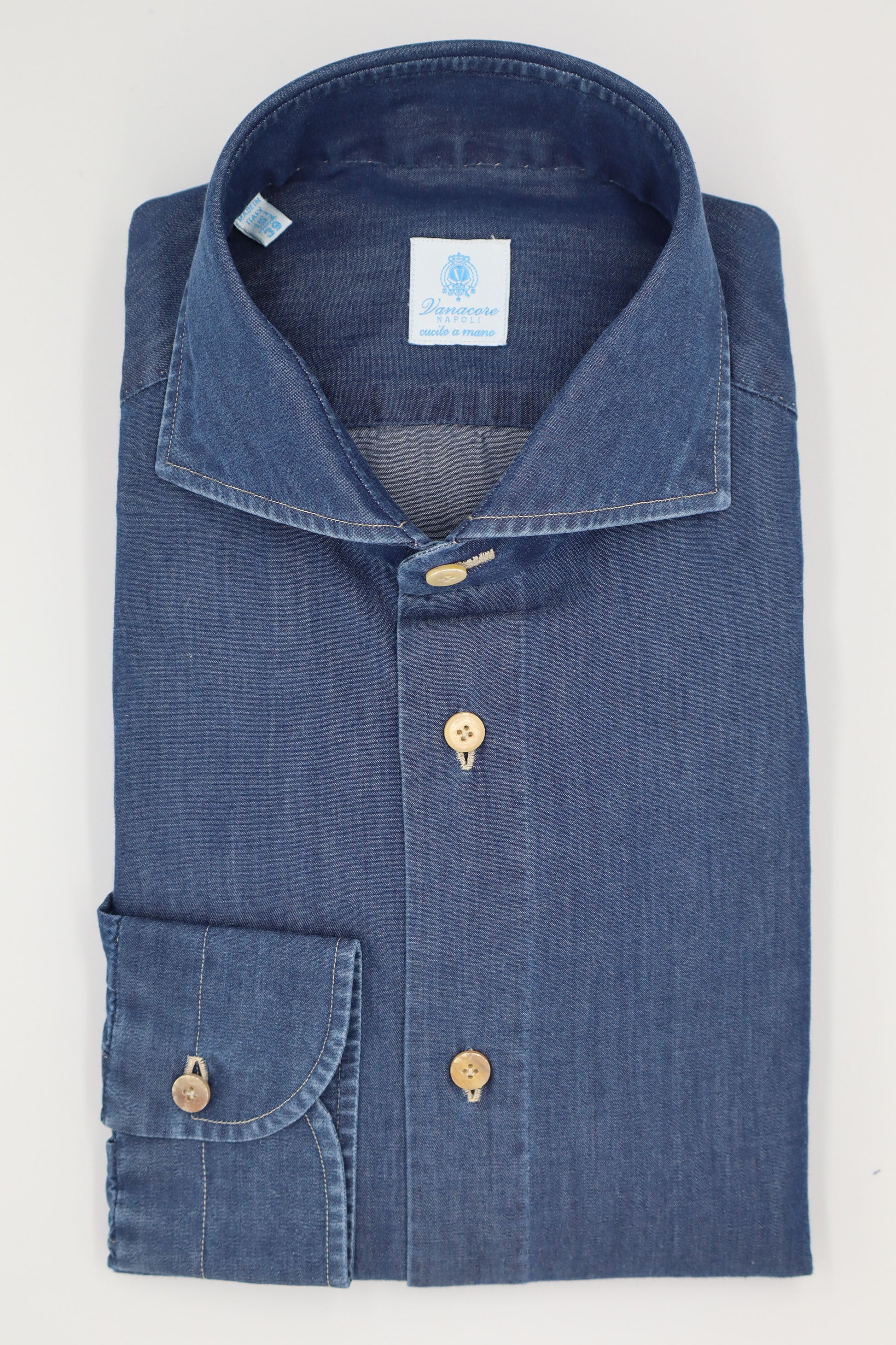 Dark Blue Denim Cutaway Shirt – Vanacore Napoli