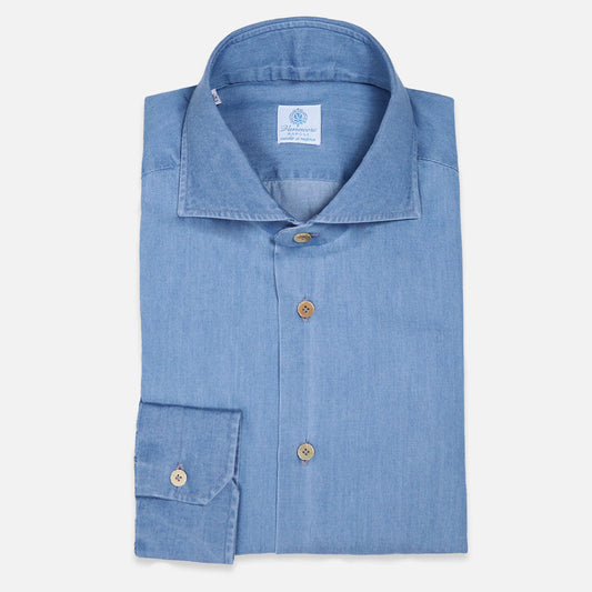Mid Blue Denim Cutaway Shirt  – Vanacore Napoli