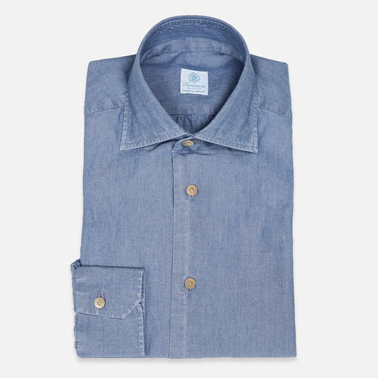Mid-blue chambray cutaway shirt – Vanacore Napoli