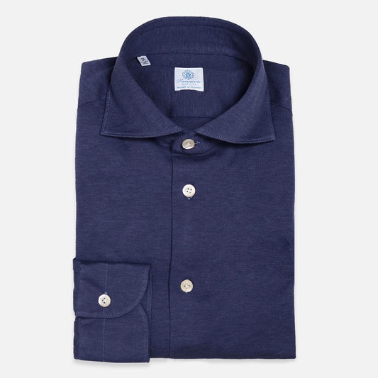 Navy cotton jersey cutaway shirt – Vanacore Napoli
