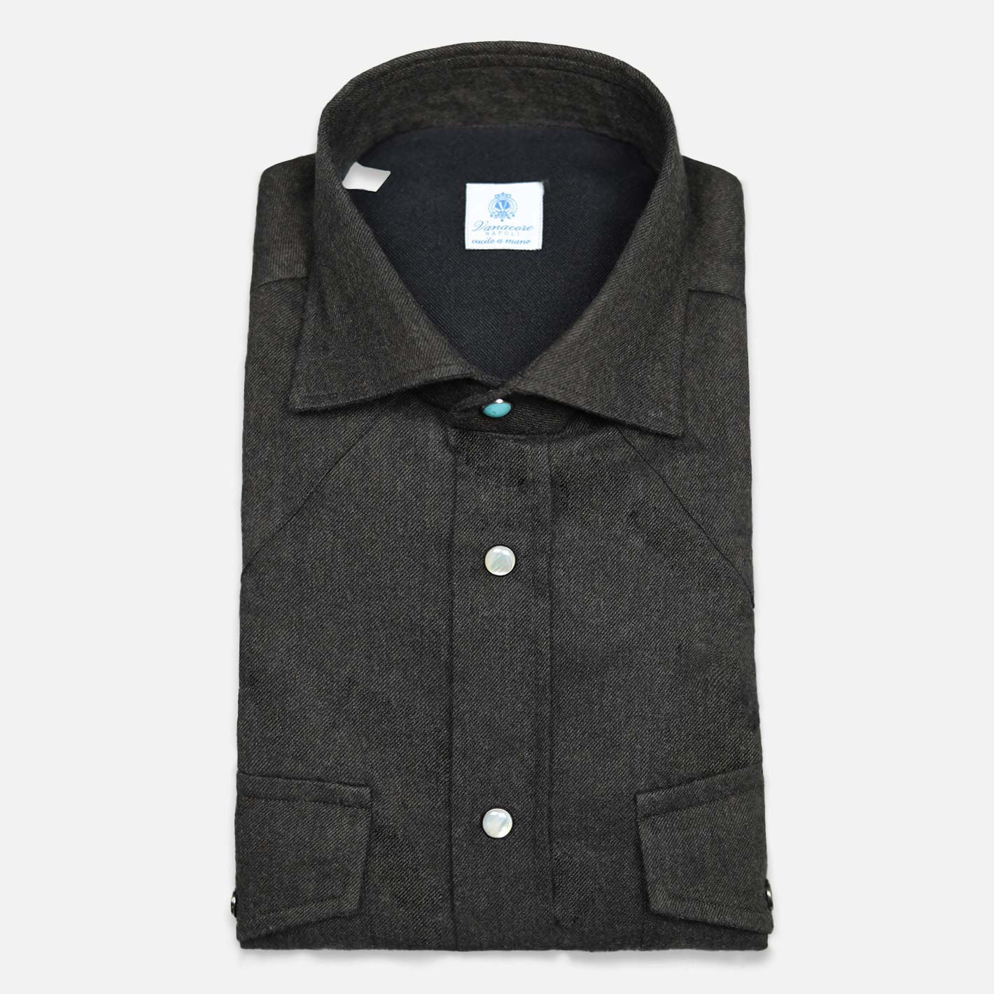 Dark brown flannel western shirt for men in soft brushed cotton – Vanacore Napoli 