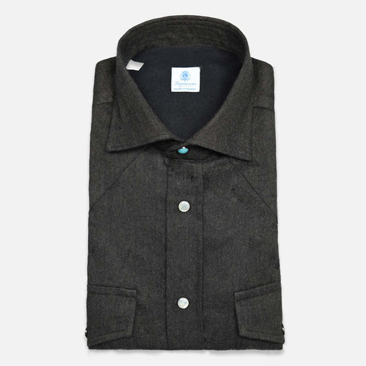 Dark brown flannel western shirt for men in soft brushed cotton – Vanacore Napoli 