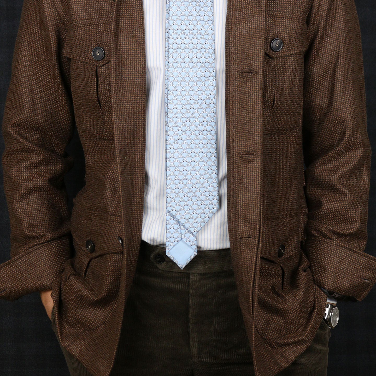 Brown Patterned Cashmere Vicuña Safari Jacket