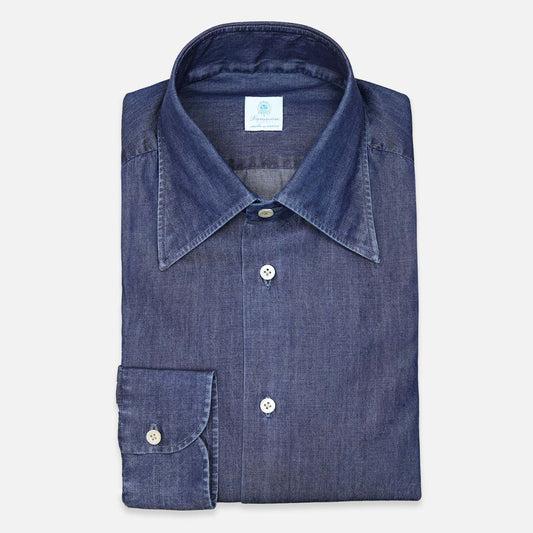 Dark blue denim casual shirt – Vanacore Napoli
