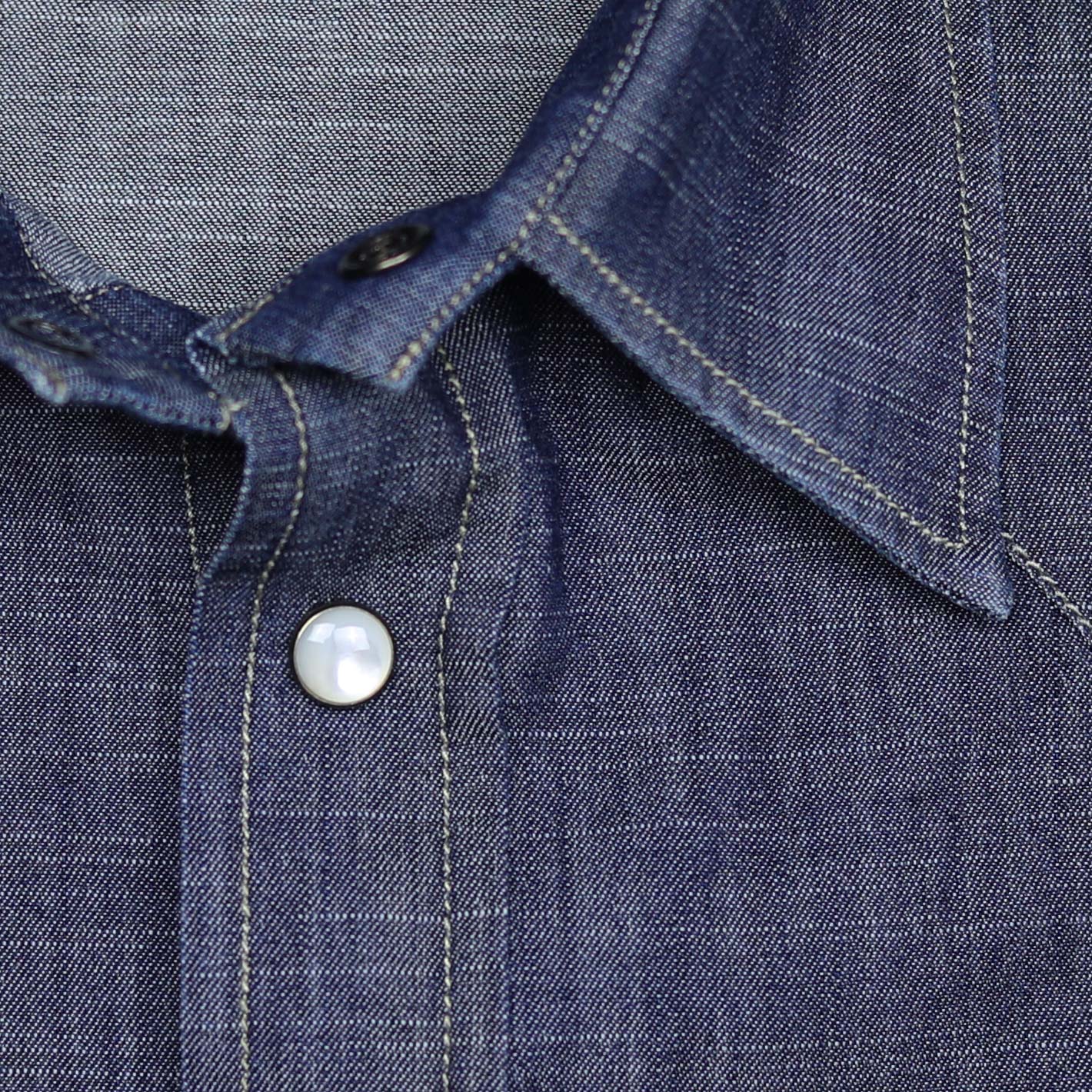 Dark blue vintage stone-washed denim shirt in rodeo style – Vanacore Napoli