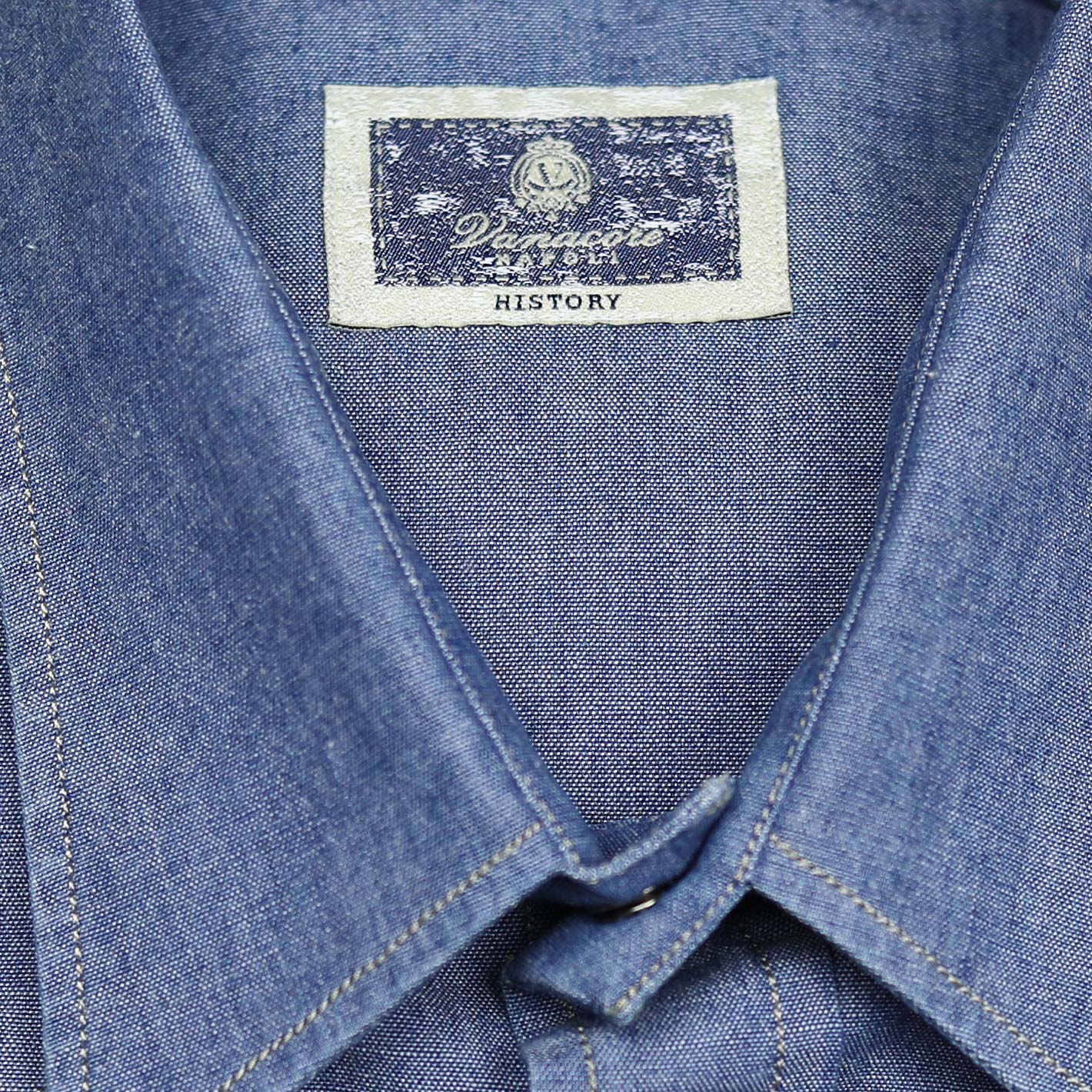 Mid-blue stone-washed Japanese denim shirt in rodeo style – Vanacore Napoli