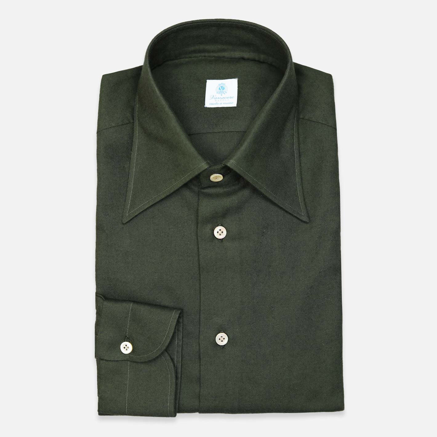Dark green cotton cashmere shirt with Kent collar – Vanacore Napoli