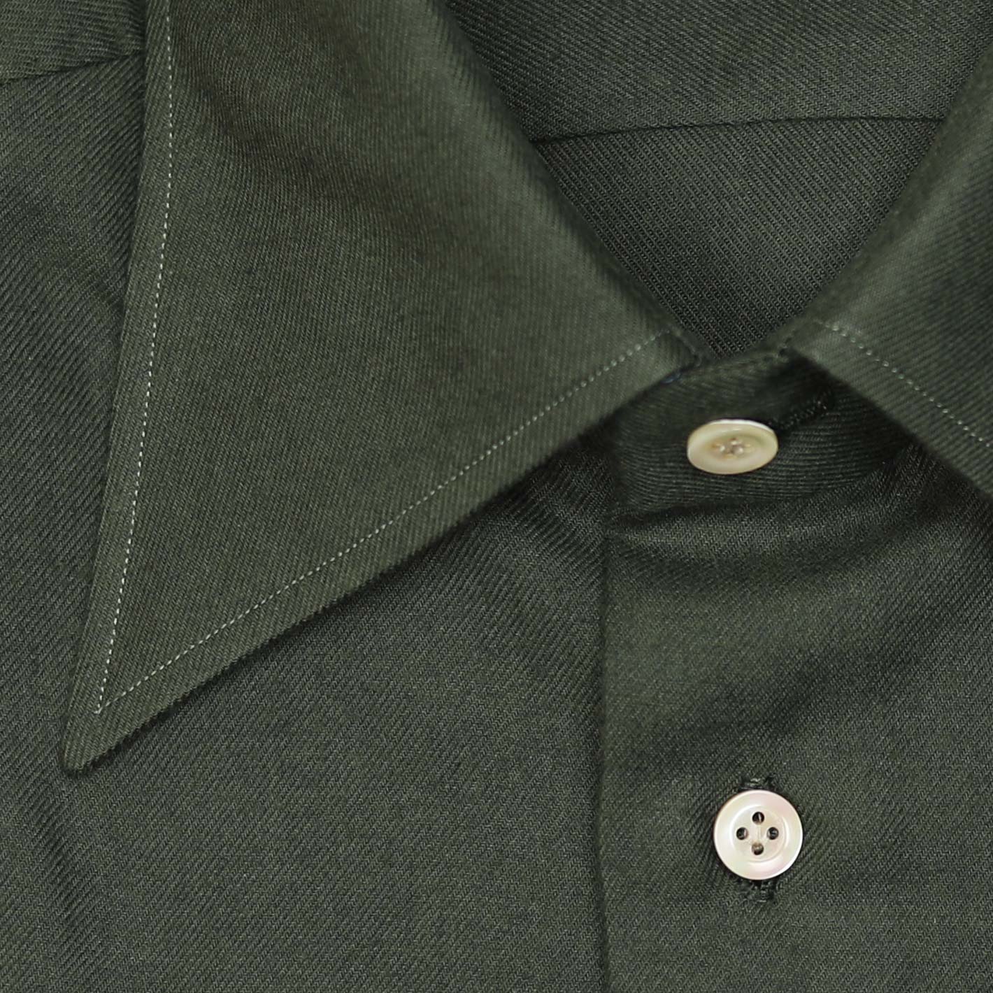 Dark green cotton cashmere shirt with Kent collar – Vanacore Napoli