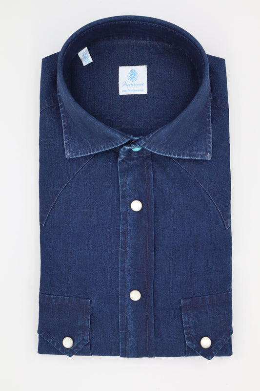 Luxurious Japanese denim shirt for men – handcrafted by Vanacore Napoli
