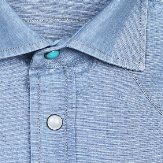 Light blue  denim shirt with sawtooth western-style yoke – Vanacore Napoli