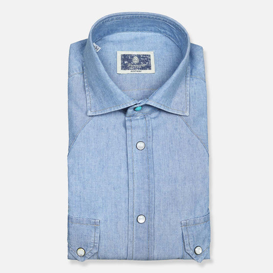 Light blue  denim shirt with sawtooth western-style yoke – Vanacore Napoli