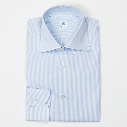 Light blue striped shirt with semi-cutaway collar – Vanacore Napoli