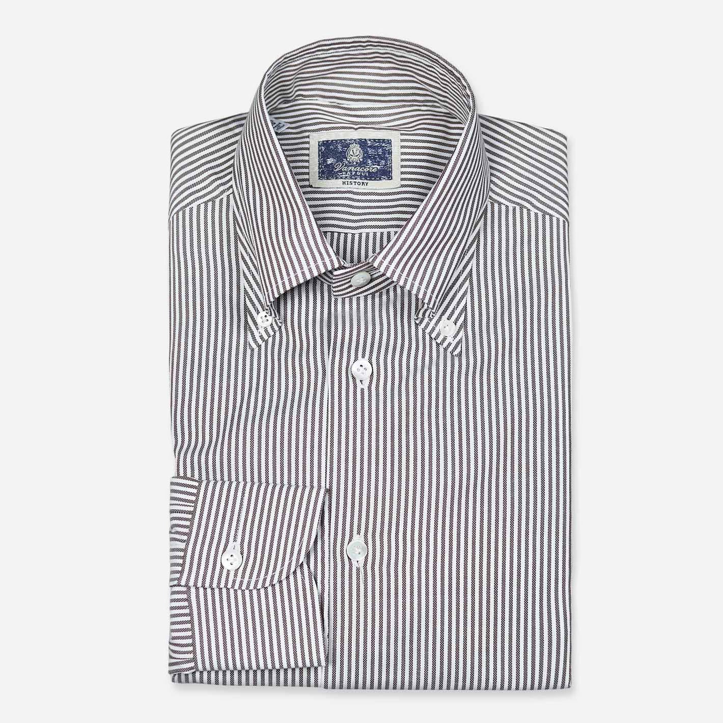 Brown and White Striped Oxford Shirt – Vanacore Napoli