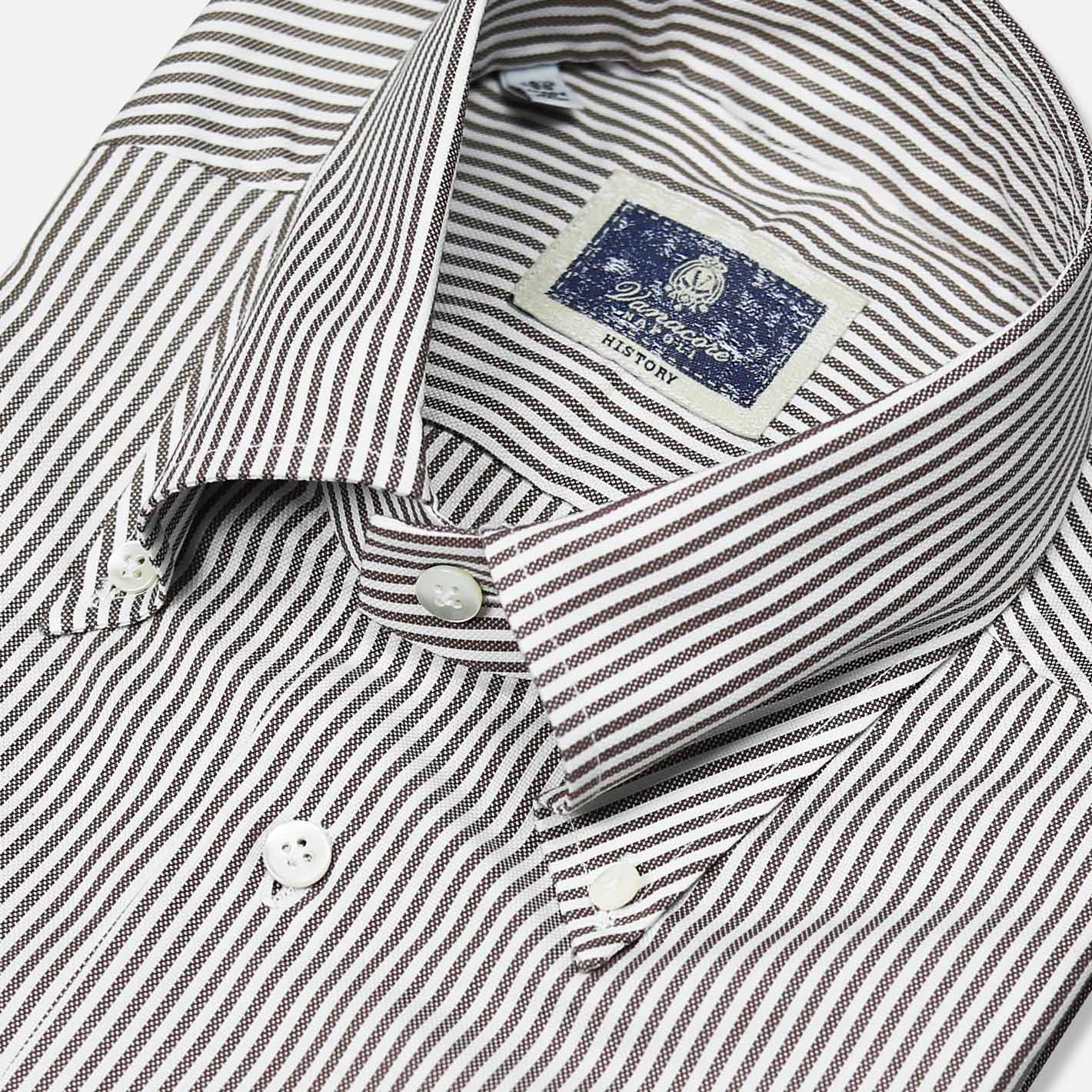 Brown and White Striped Oxford Shirt – Vanacore Napoli