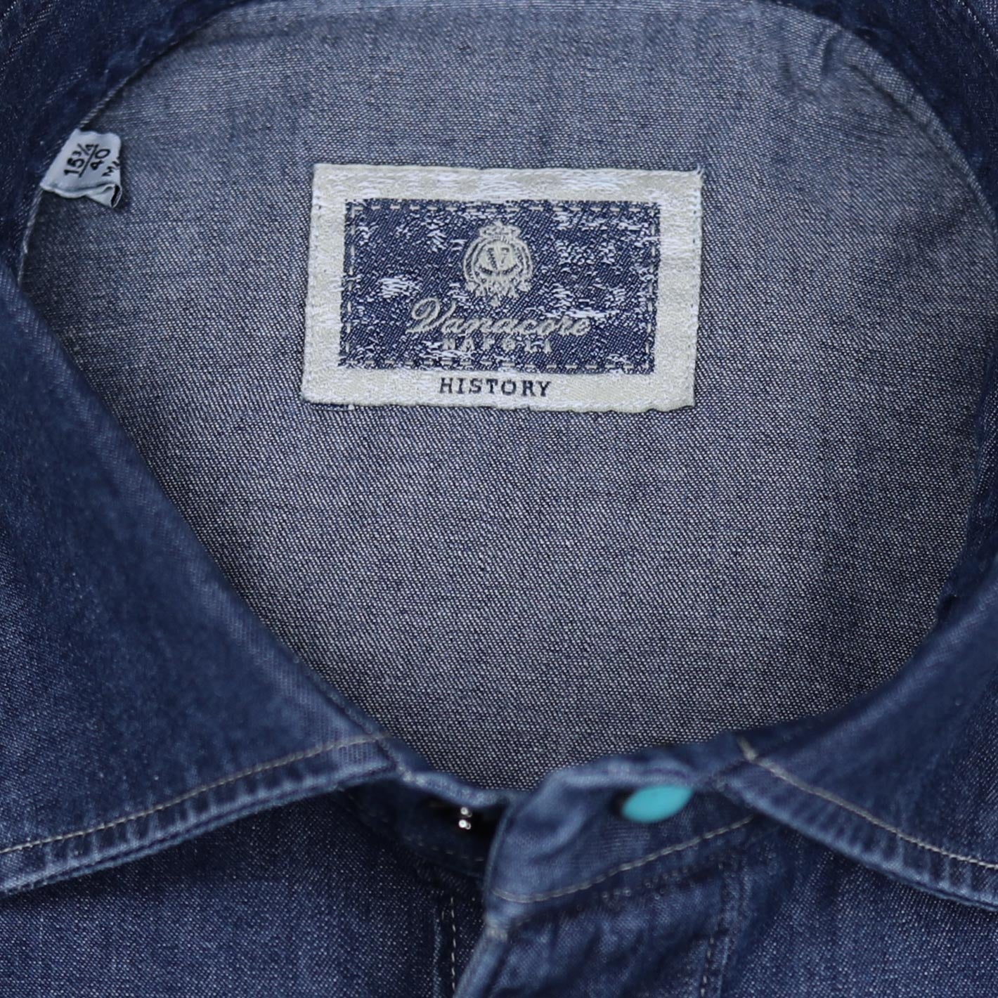 Dark blue denim shirt for men with curved yoke – handcrafted in Naples by Vanacore