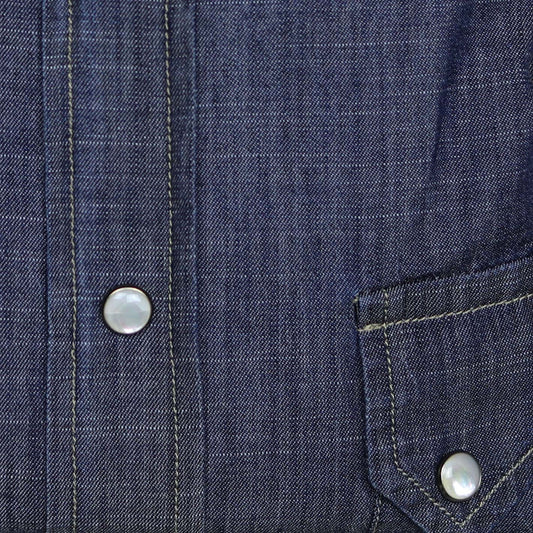 Dark blue stone-washed denim shirt with sawtooth yoke – Vanacore Napoli