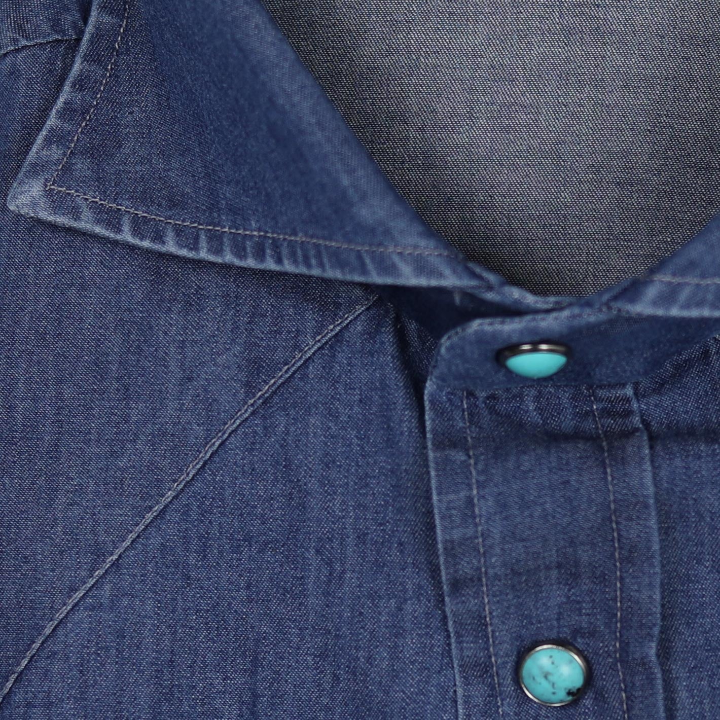 Blue denim shirt for men with cutaway collar – handcrafted in Naples by Vanacore