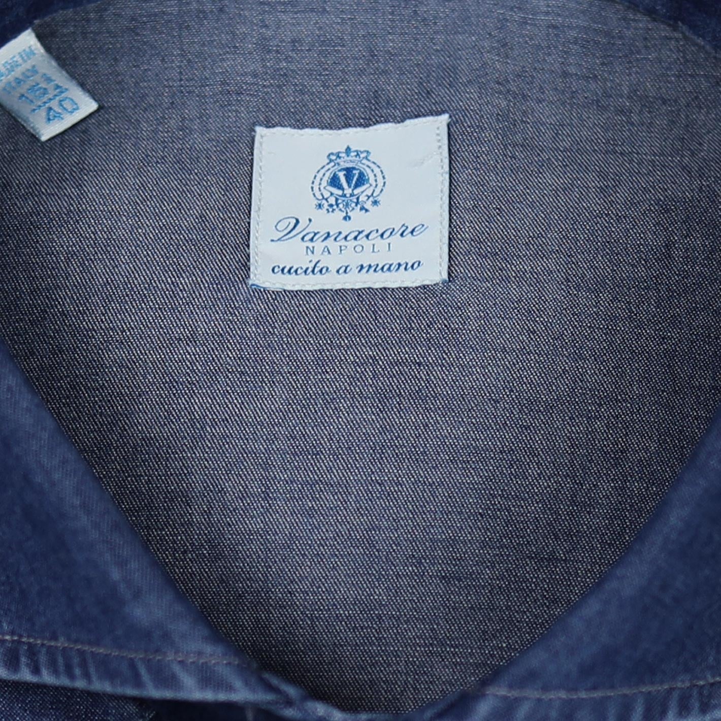 Blue denim shirt for men with cutaway collar – handcrafted in Naples by Vanacore