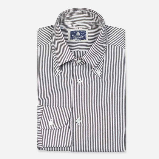 Brown and White Striped Oxford Shirt – Vanacore Napoli