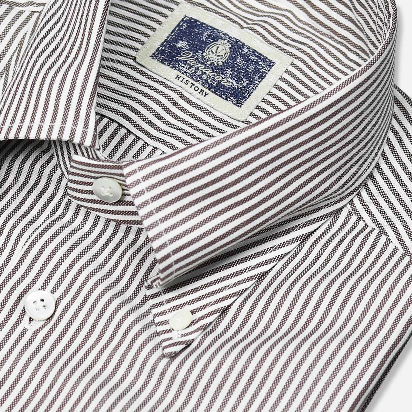 Brown White Striped Oxford Button Down Shirt