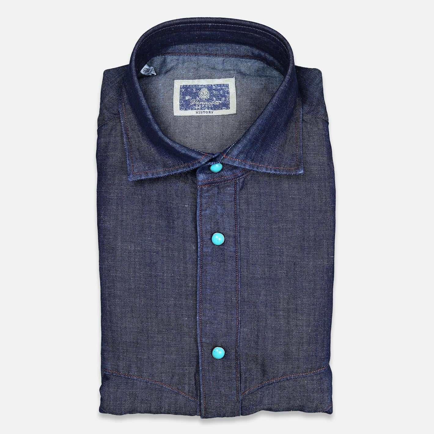 Dark Blue Vintage Stone Curved Yoke Denim Shirt