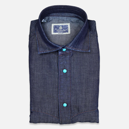 Camicia in denim con giogo curvo Vintage Stone blu scuro