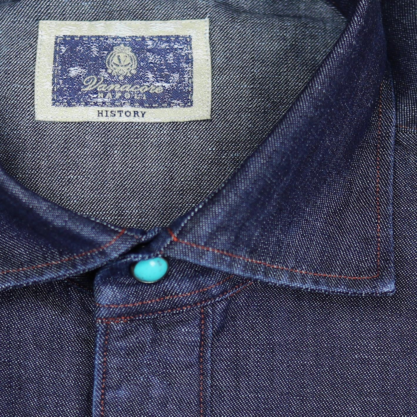 Dark Blue Vintage Stone Curved Yoke Denim Shirt