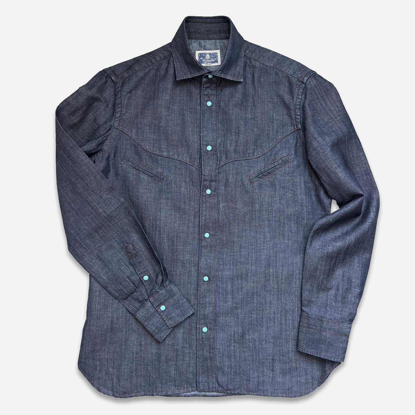 Dark Blue Vintage Stone Curved Yoke Denim Shirt