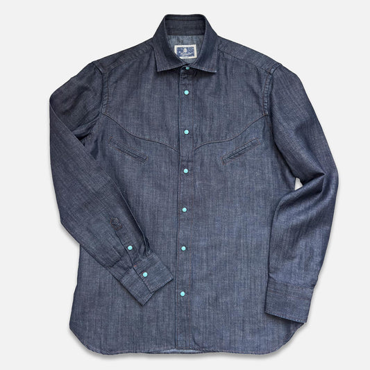 Camicia in denim con giogo curvo Vintage Stone blu scuro