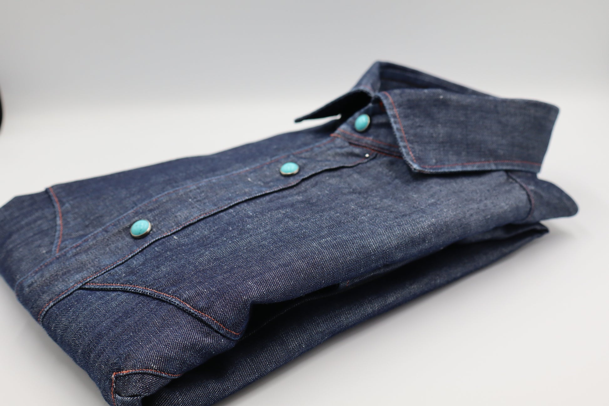 dark blue stone-washed denim shirt with curved yoke – handmade by Vanacore Napoli