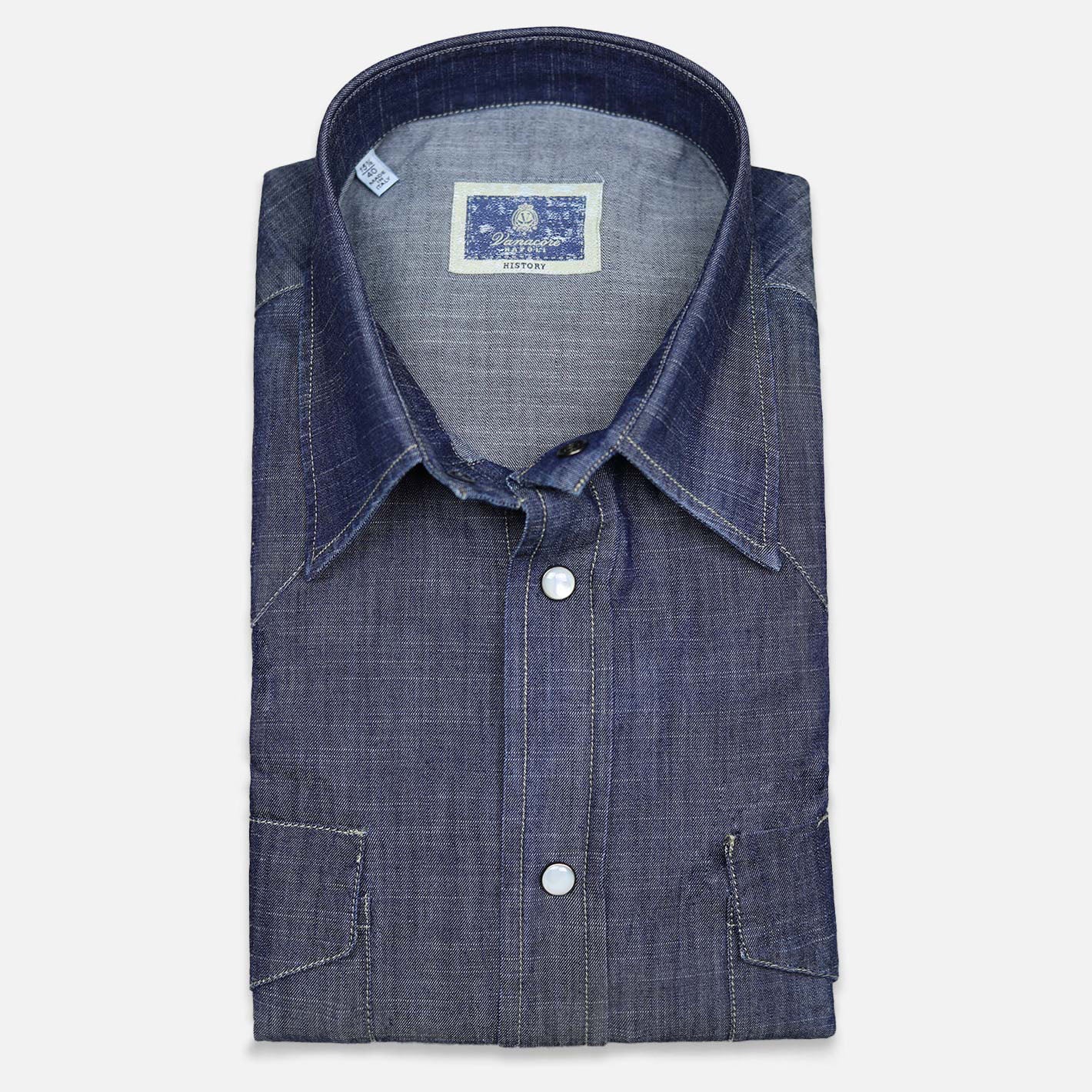 Dark blue vintage stone-washed denim shirt in rodeo style – Vanacore Napoli