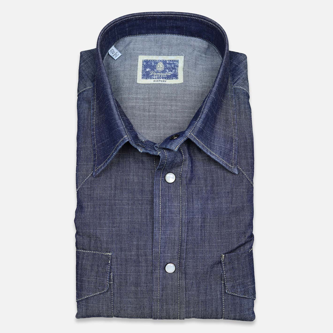Camicia da rodeo in denim vintage blu scuro