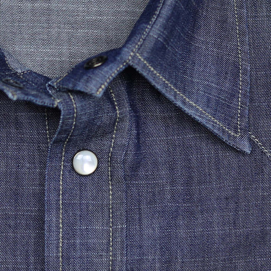 Dark blue vintage stone-washed denim shirt in rodeo style – Vanacore Napoli